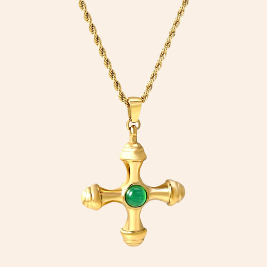 Emerald Majesty Cross Pendant Necklace
