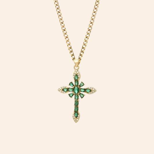 Emerald Grace Cross Necklace