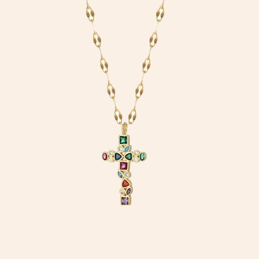 Majestic Gemstone Cross Necklace