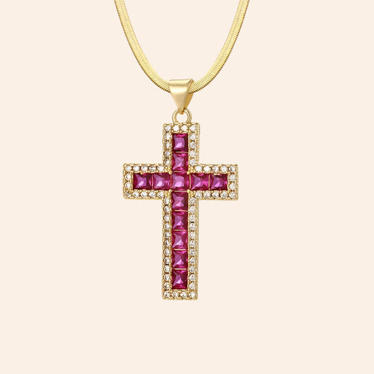 Majestic Ruby Cross Necklace