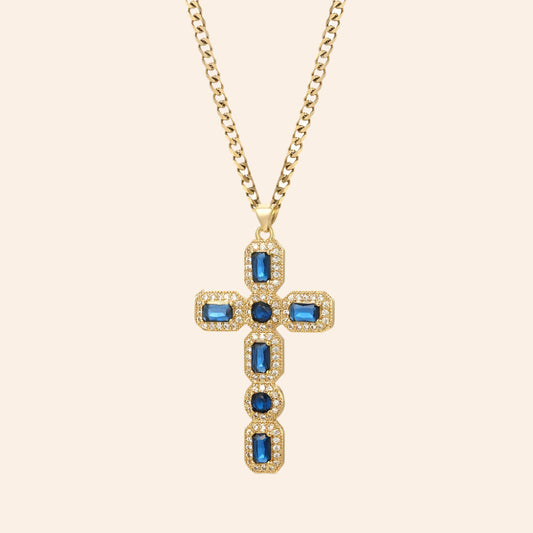 Imperial Sapphire Cross Necklace