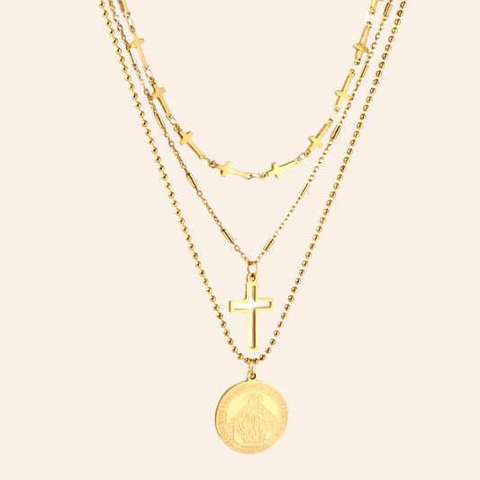 Golden Grace Layered Cross Necklace